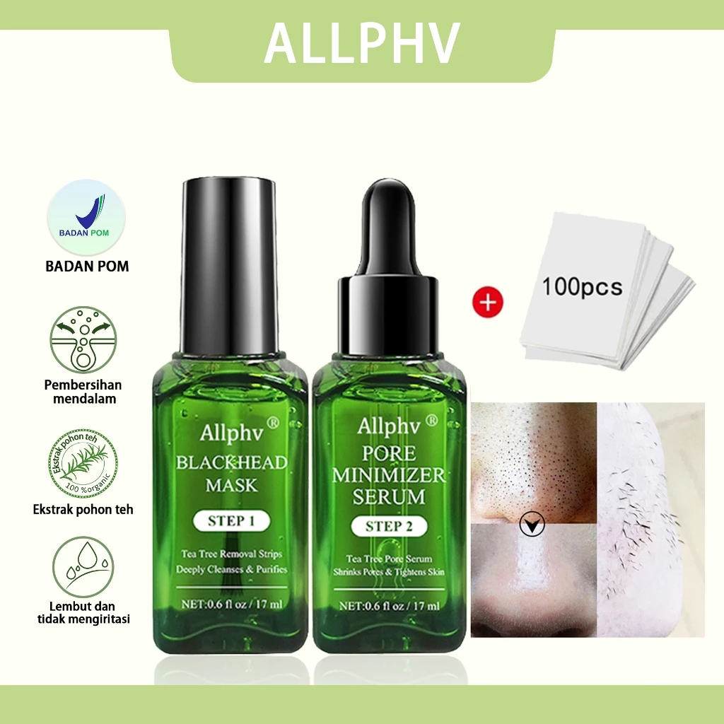 Allphv Blackhead Mask Set (Step1+100 Kertas+Step2) - Masker Komedo Ampuh/Komedo Hidung/ Pengangkat Komedo + Pengecil Pori-Pori
