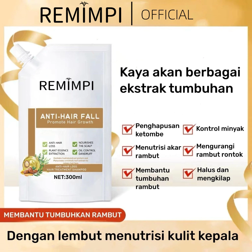 REMIMPI Anti Hair Fall Hair Treatment Shampoo Oil Control Anti-dandruff Rontok Ketombe Perawatan Sampo 300ml