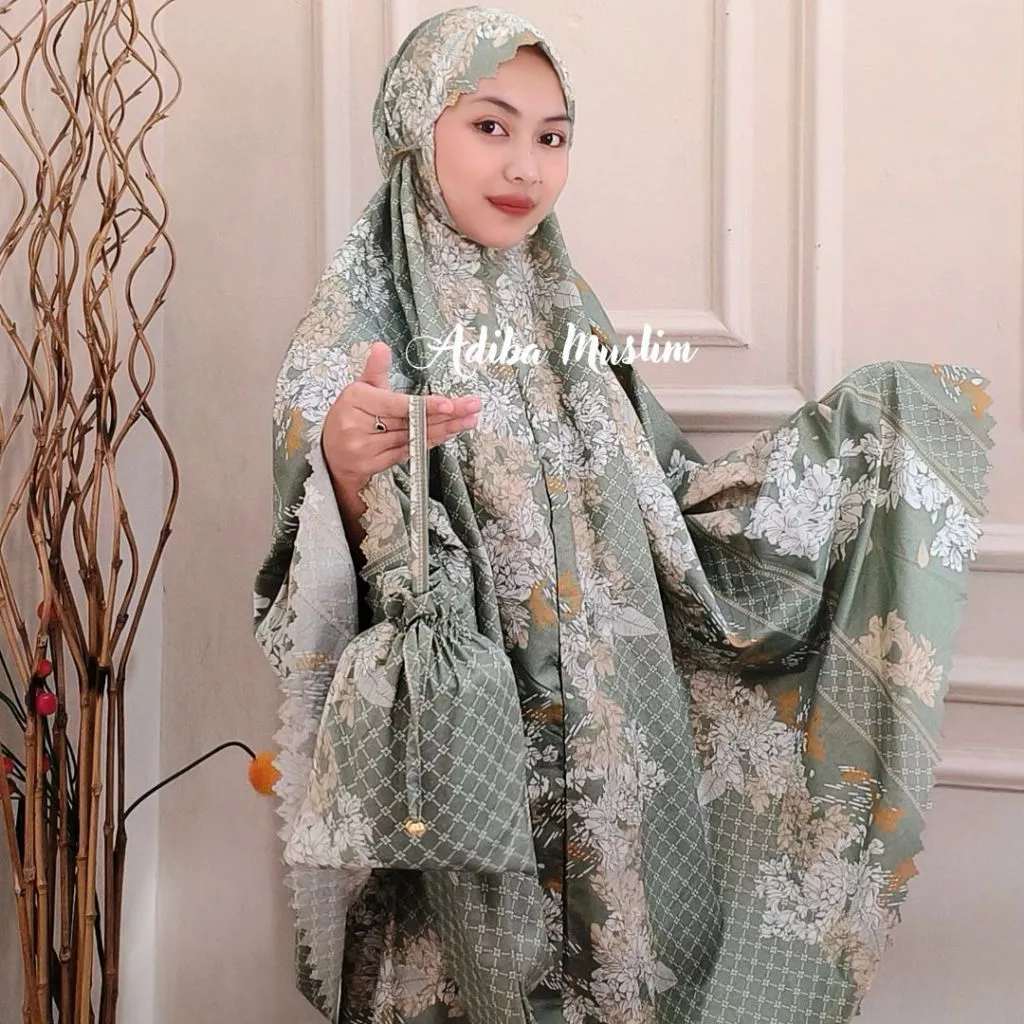 Mukena Traveling Terbaru Mini Pouc 2in1 Laser Cut Motif Bahan Katun Micro Premium Free Tasbih