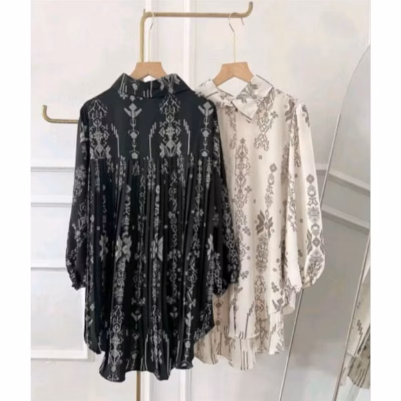 Atasan Fatin plisket cringkle motif premium /blouse kemeja plisket