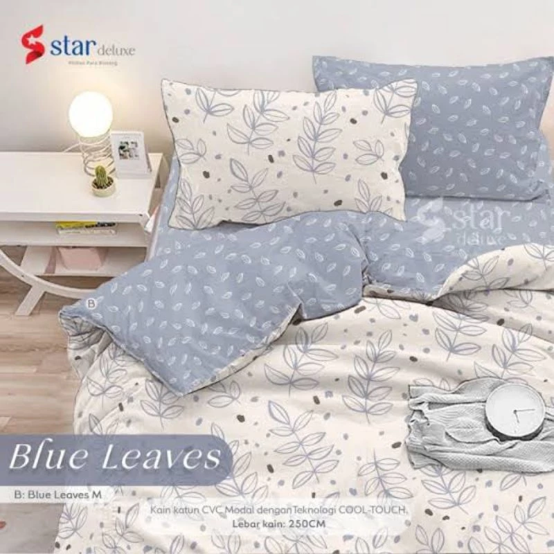 Sprei Katun Murah Anti Geser Homemade Set Motif Blue Leaves