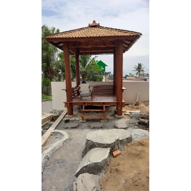 Dp gazebo kayu kelapa 3x3 / pesanan / gasebo / gazebo kayu / gazebo taman / gazebo kelapa / gszebo murah