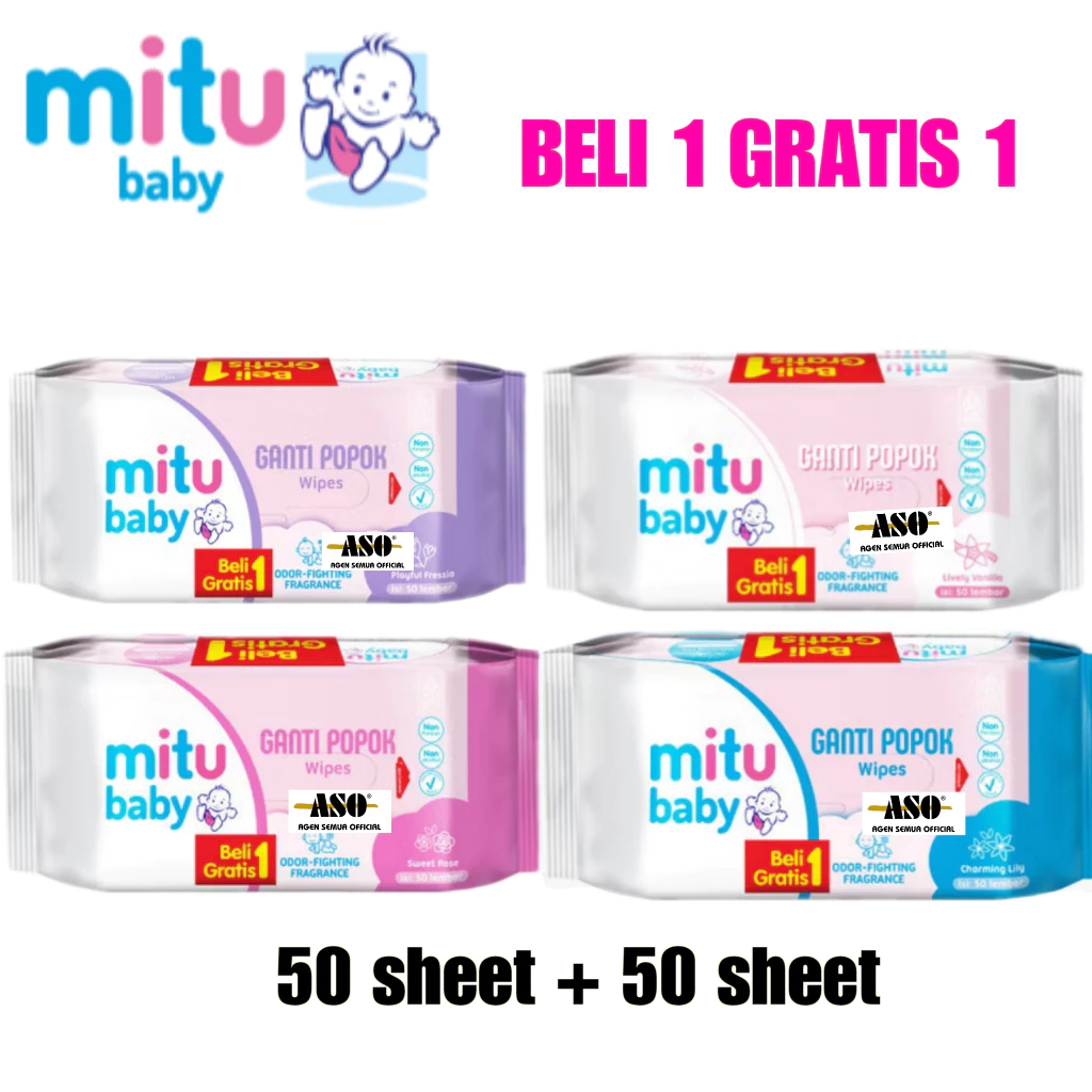 Tissue tisu basah MITU baby wipes Alcohol Free GANTI POPOK 50 sheets ( BELI 1 GRATIS 1) PROMO !!!!