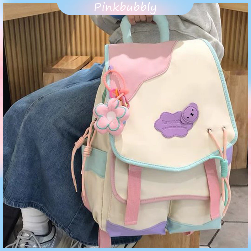 Pinkbubbly.Free gift-Tas Sekolah wanita lucu Anak Perempuan Tas Bahu Dopamin Kuliah Tas Ransel Laptop Korea Import Fashion Volume Tinggi Backpack