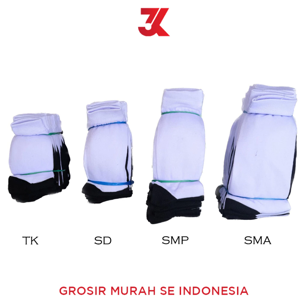 12pasang Kaos Kaki Sekolah TK SD SMP SMA Putih Tapak Hitam Bahan Polyester Ukuran Panjang Sebetis Grosir3K