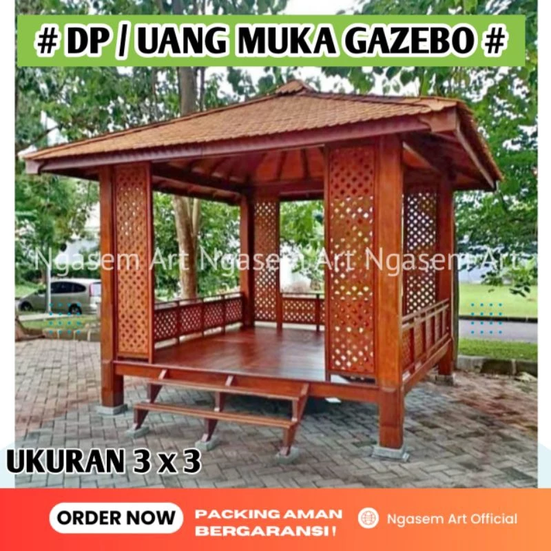 GAZEBO KAYU JATI BOLONG-BOLONG 3X3 | DP / UANG MUKA SAUNG GASEBO