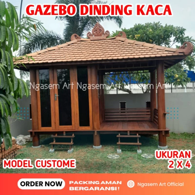 Gazebo Separoh Dinding Kaca | Gasebo 2X4 Custome