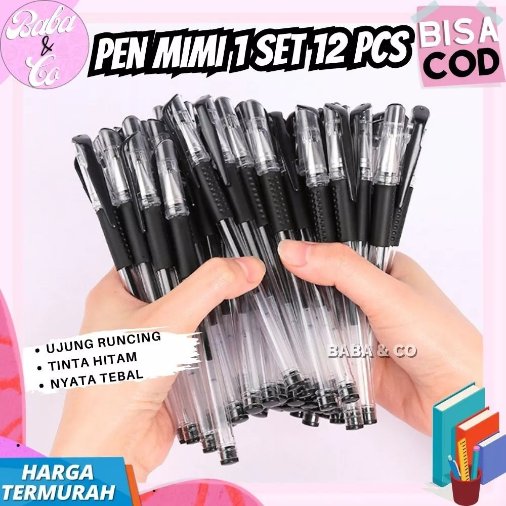 Pen Murah 1 Box Isi 12 Pcs Pen Gel Mimi Pulpen Murah Alat Tulis Kantor Sekolah ATK