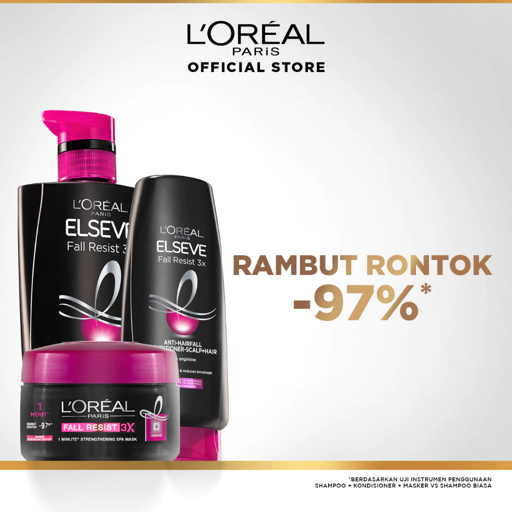 L'Oreal Paris Elseve Fall Resist 3X Complete Set - (Shampoo 410ml, Kondisioner 155ml, & Masker 200ml)