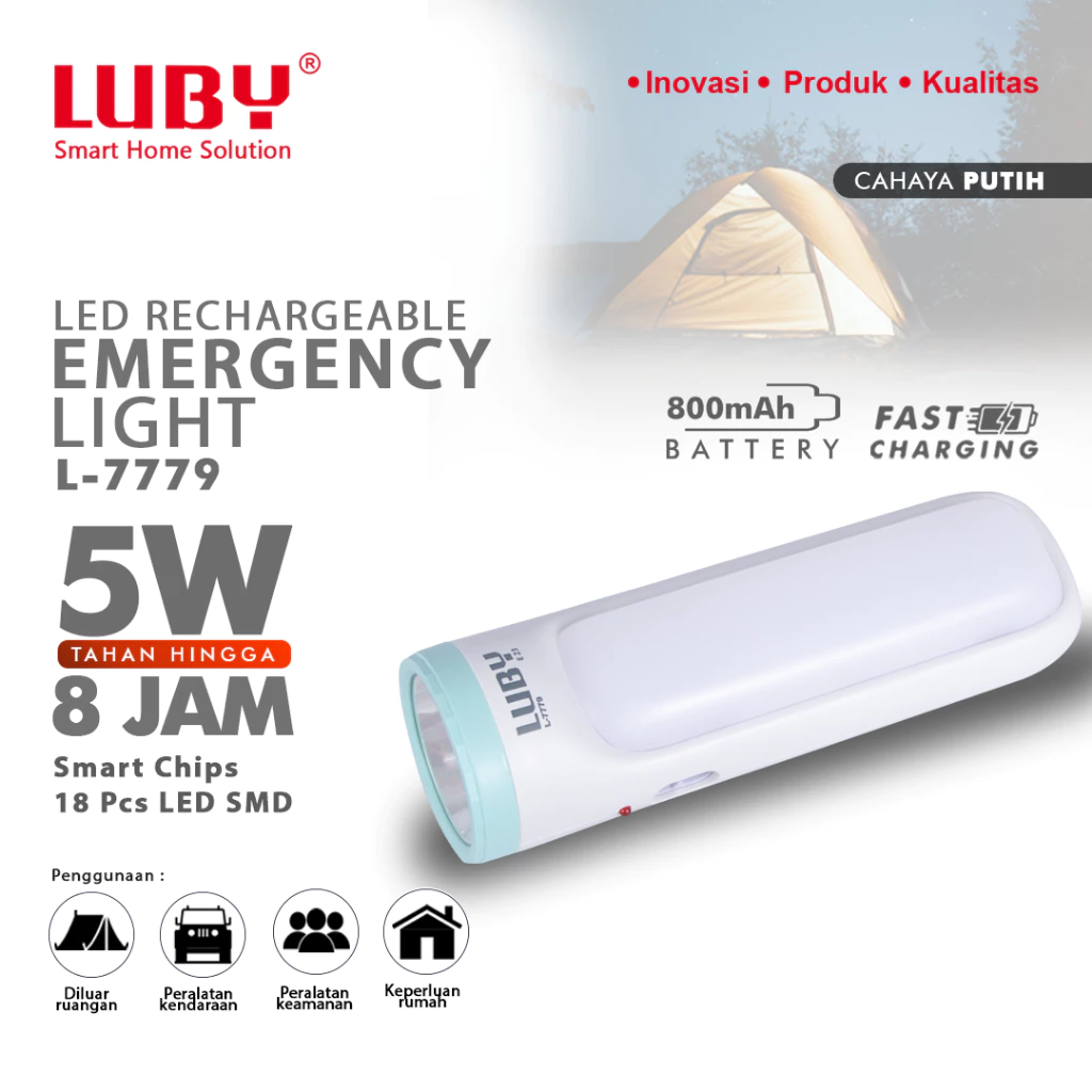 LUBY Senter Lampu Emergency LED Portable Lampu Darurat 5 Watt Rechargeable L 7779