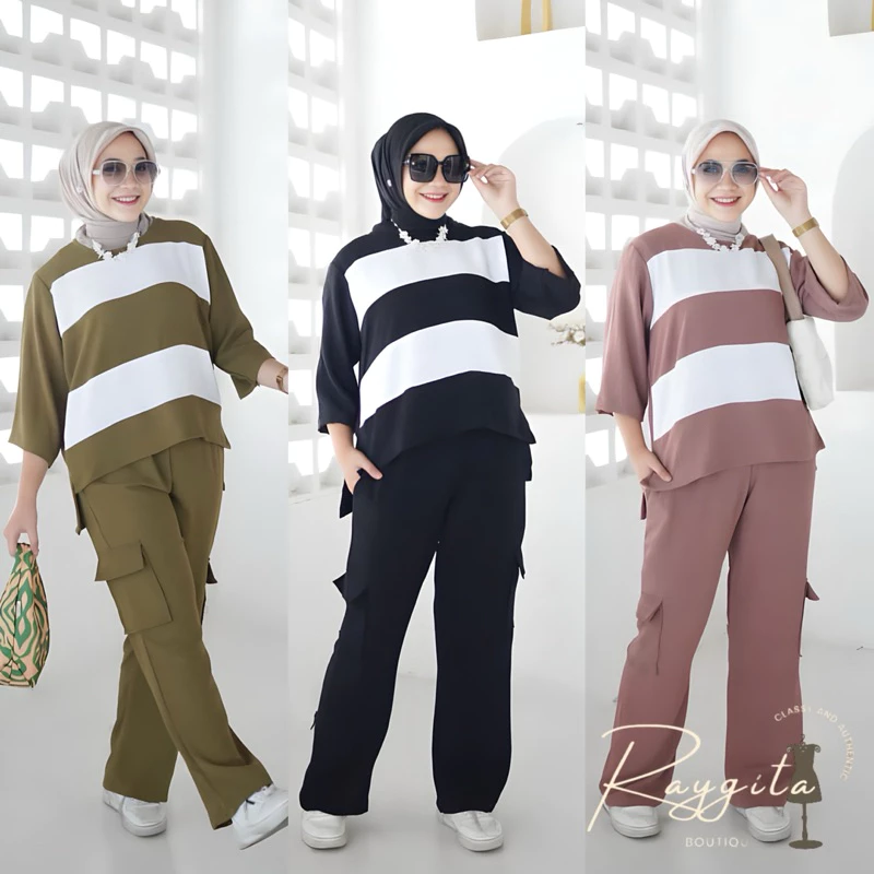 Setelan Wanita Crinkle Airflow Cargo - Adem & Nyaman - Baju Muslim Santai Kekinian