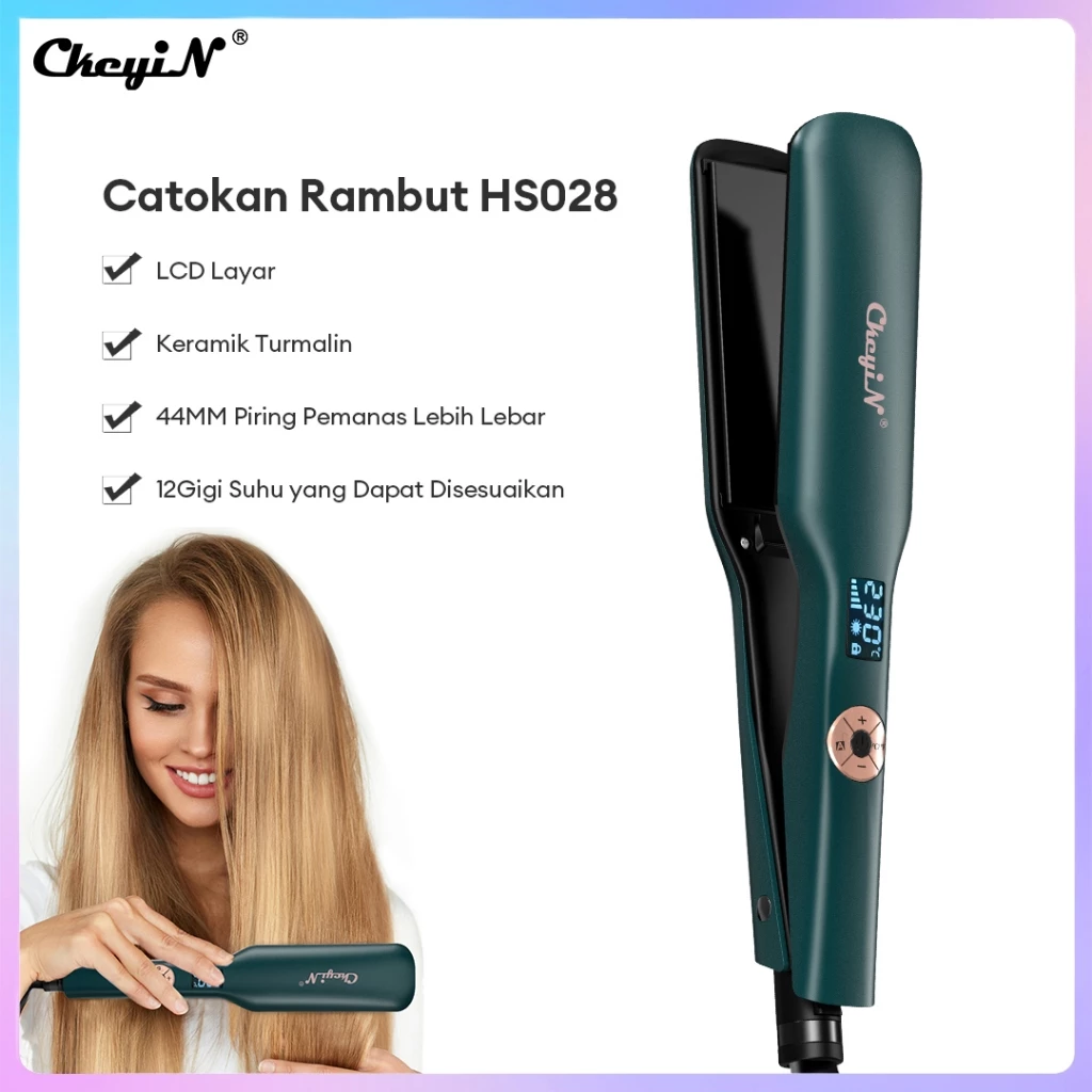 CkeyiN Catokan Pelurus Rambut 44MM Ceramic Hair Straight 2 in 1 Ceramic Tourmaline Catok Rambut