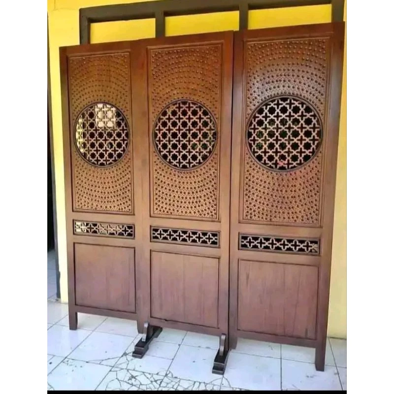 Penyekat ruangan 180x155cm jati Jepara ukir pahat asli original terbaru antik estetik aesthetic minimalis joglo gasebo kejawen antique termurah terlaris promo baru finishing furniture meubel dekorasi hiasan rumah tamu mushola sekat pembatas partisi bagus
