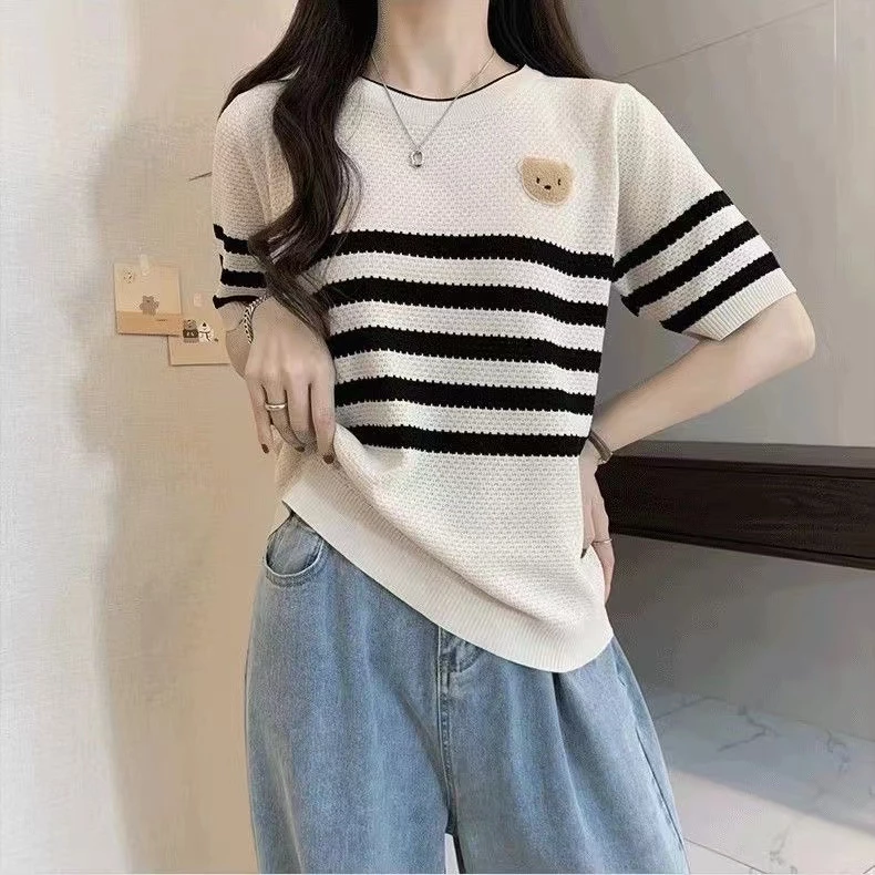 Melila Top Knit Bear - Atasan Rajut Wanita Lengan Pendek TM