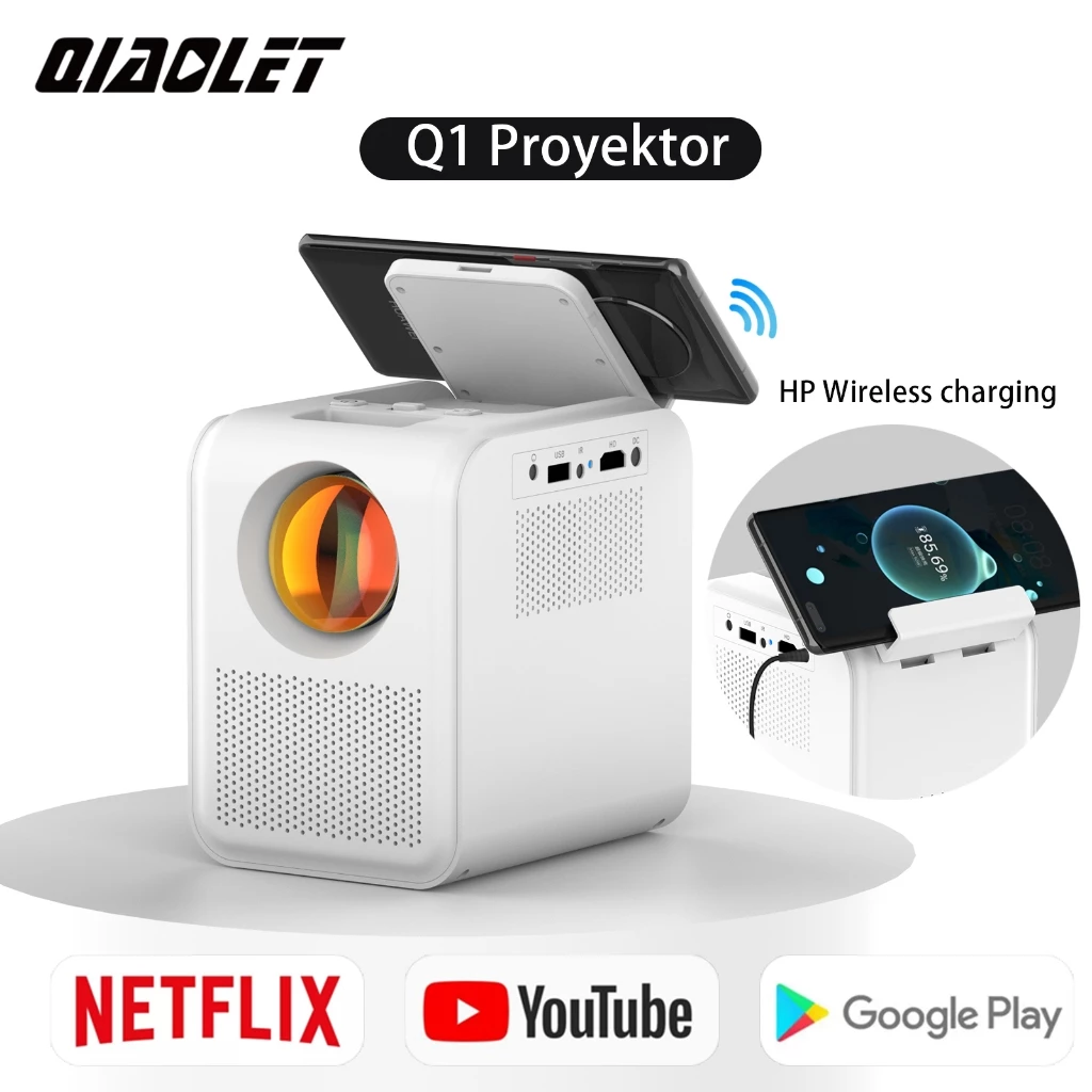 QIAOLET Q1 Proyektor Android 11 Projector 250 Ansi Lumens Smart Proyektor Pengajaran Projector