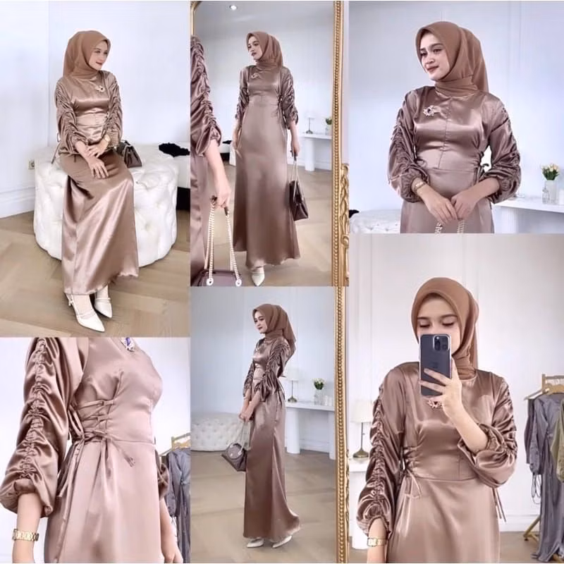 AURORA DRESS SATIN SERUT LUXURY BRIDESMAID Gamis pesta kondangan terbaru  Dress Wanita  Baju wanita