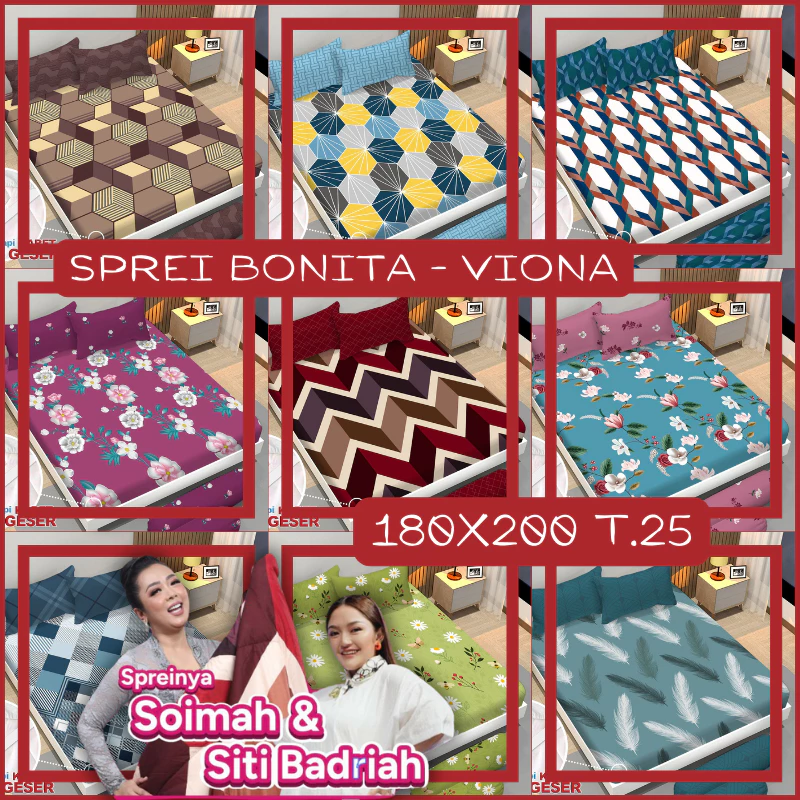 Sprei Viona By Bonita Ukuran King 180x200 T.25 - Sprey / Spray / Seprei Tinggi 25