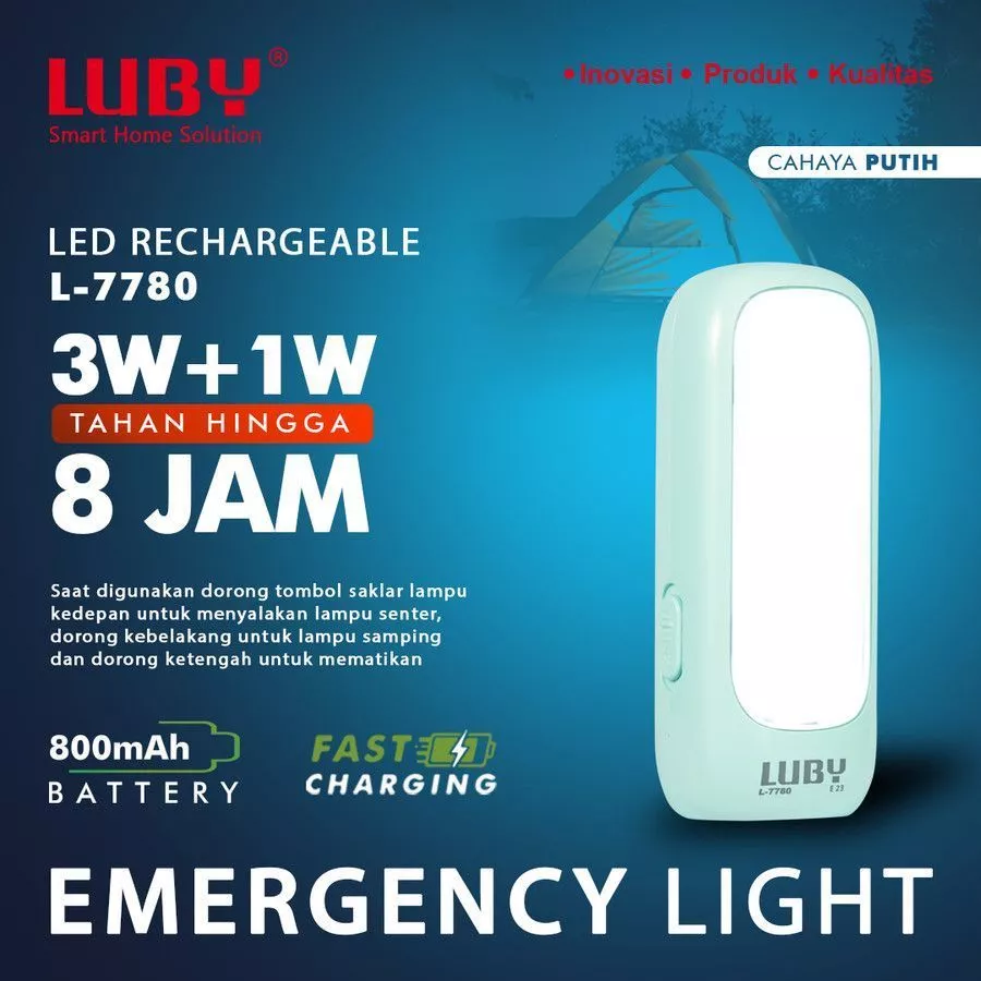 LUBY L-7677N/L-7780 Lampu Emergency LED Rechargeable 800mAh Battery Lampu