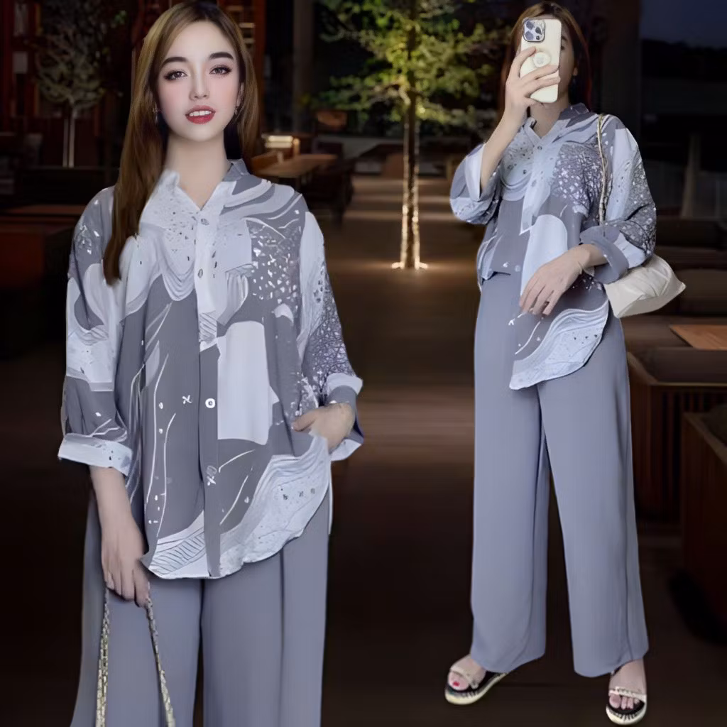 ULRICA SETELAN CRINCLE WANITA KEKINIAN LD 120  ATASAN KEMEJA OVAL CELANA LURUS BAHAN CRINCLE AIRFLOW