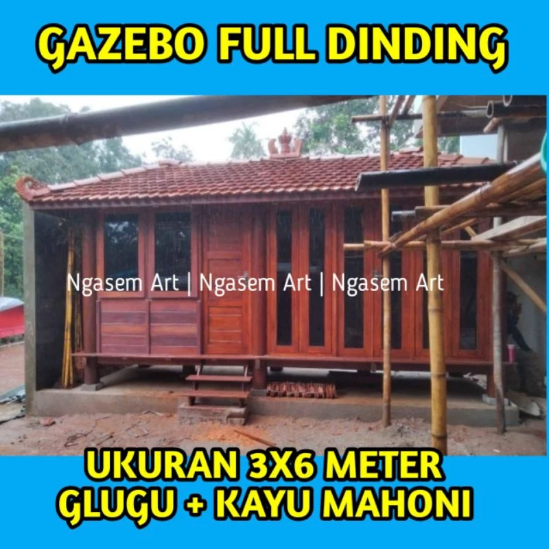 Gazebo 3x6 Full Dinding Kayu Mahoni | Gasebo Glugu Custome