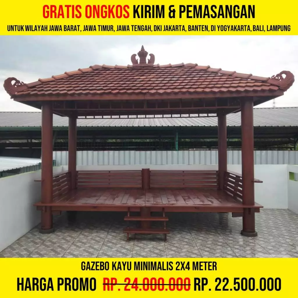 Gazebo Kayu Minimalis 2x4 Meter | Saung Gasebo Taman Rumah Modern Atap Genteng