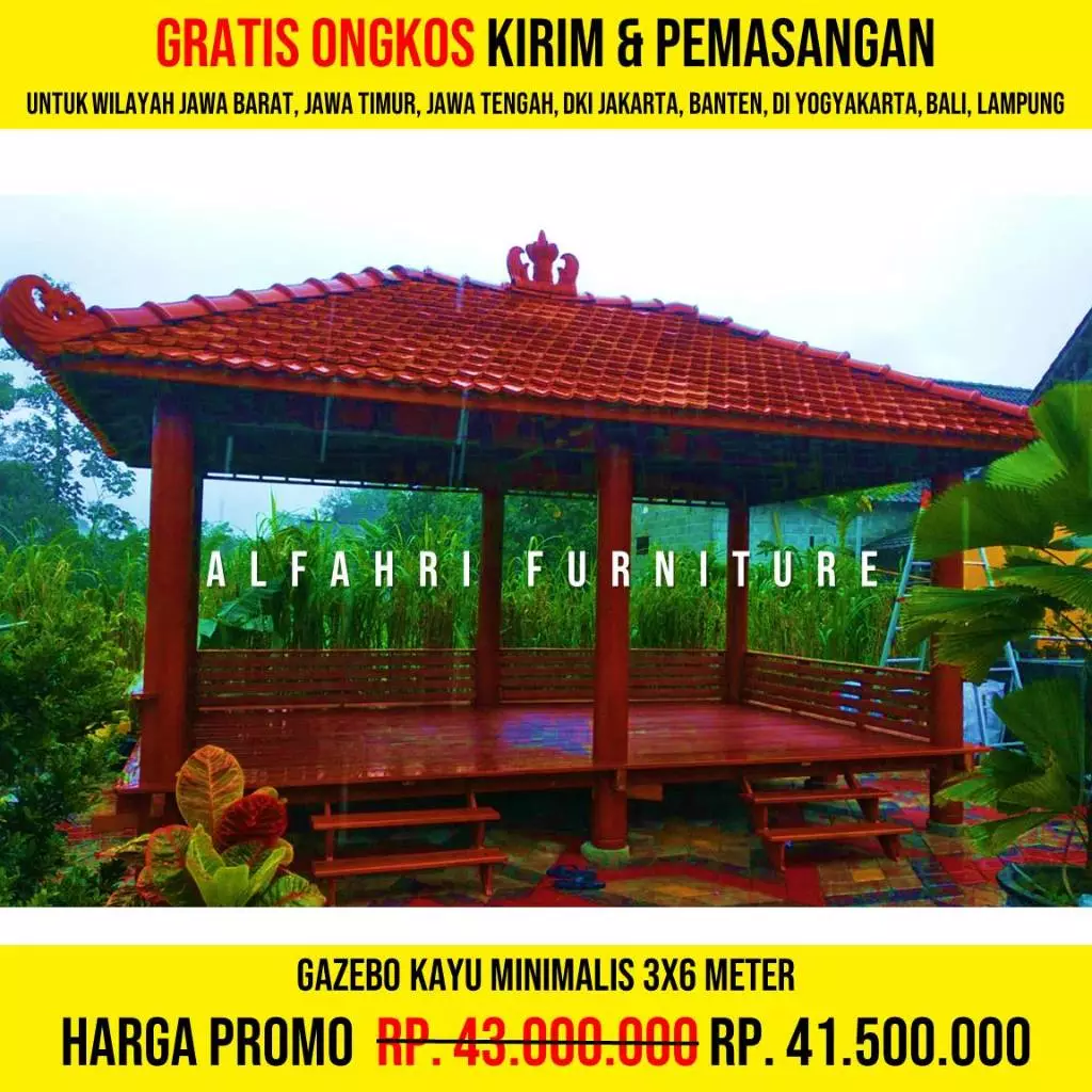 Gazebo Kayu Minimalis 3x6 Meter | Saung Gasebo Taman Rumah Minimalis Modern Atap Genteng