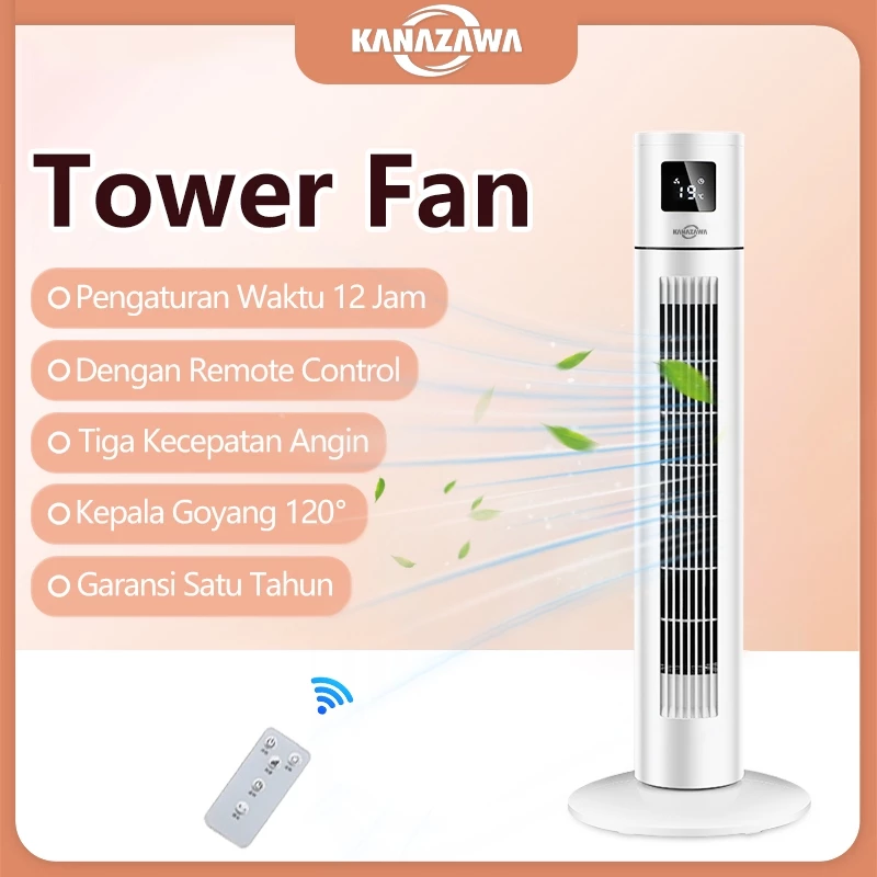 KANAZAWA Kipas Angin Menara Tower Fan 12 Jam Timer Remote Control 3 Kecepatan Angin 120 Oscillating Hembusan 5M