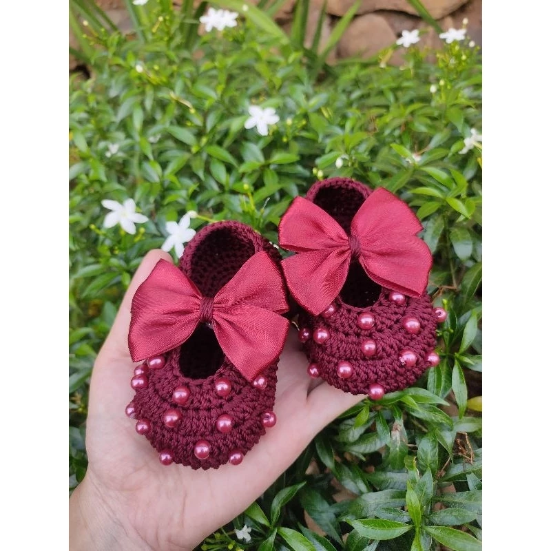 sepatu rajut mutiara katalog 1 bayi / kaus kaki rajut bayi/preewalker aksesories anak cewek sepatu anak 0sampai 12bln