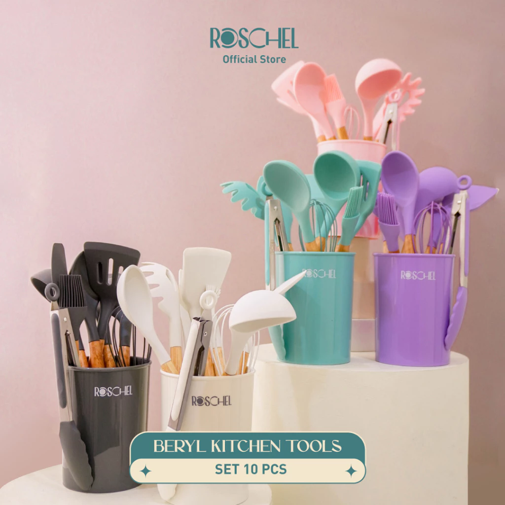 Roschel Beryl 10 Pcs Set Kitchen Tools Alat Masak Spatula Set Sutil Sodet Silicone Tahan Panas RTS-110
