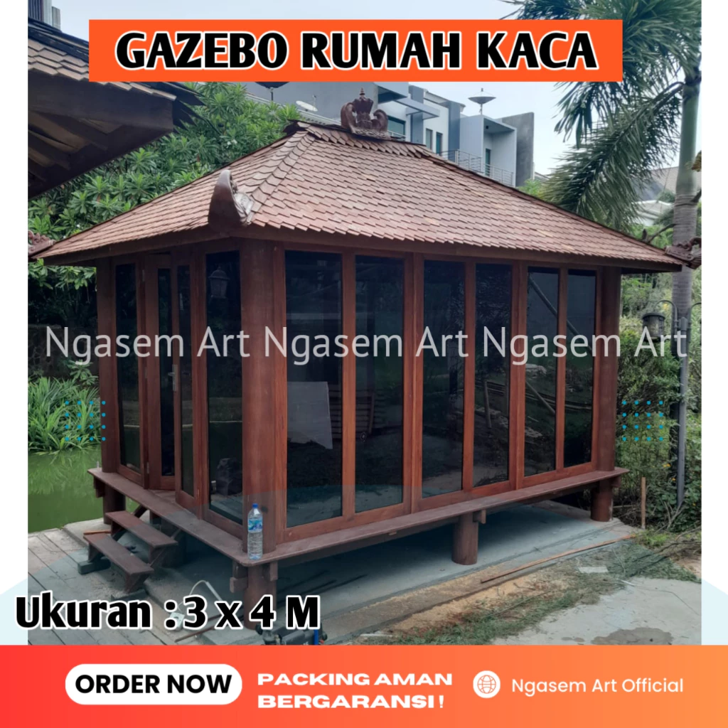 GASEBO RUMAH KAYU - GAZEBO DINDING KACA FULL 3X4