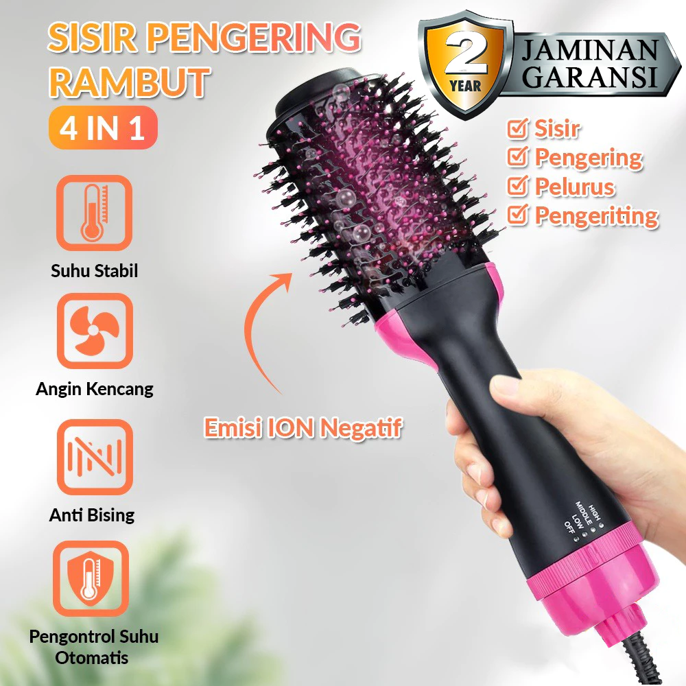 Hongyada hairdryer and styler one step brush (sisir pengering, pelurus & curly rambut elektrik 4in1)