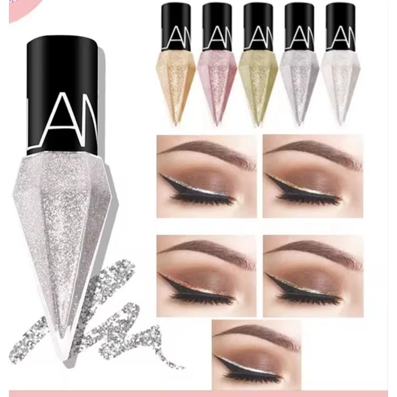 LOOKAVE DIAMOND GLITTER EYELINER / EYELINER GLITTER /EYELINER CAIR GLITTER  . Eyeliner Cair Glitter Berlian 5 Warna, Eyeshadow Mini Tahan Lama Cepat Kering Tahan Air Emas Perak Kosmetik Eye Liner
