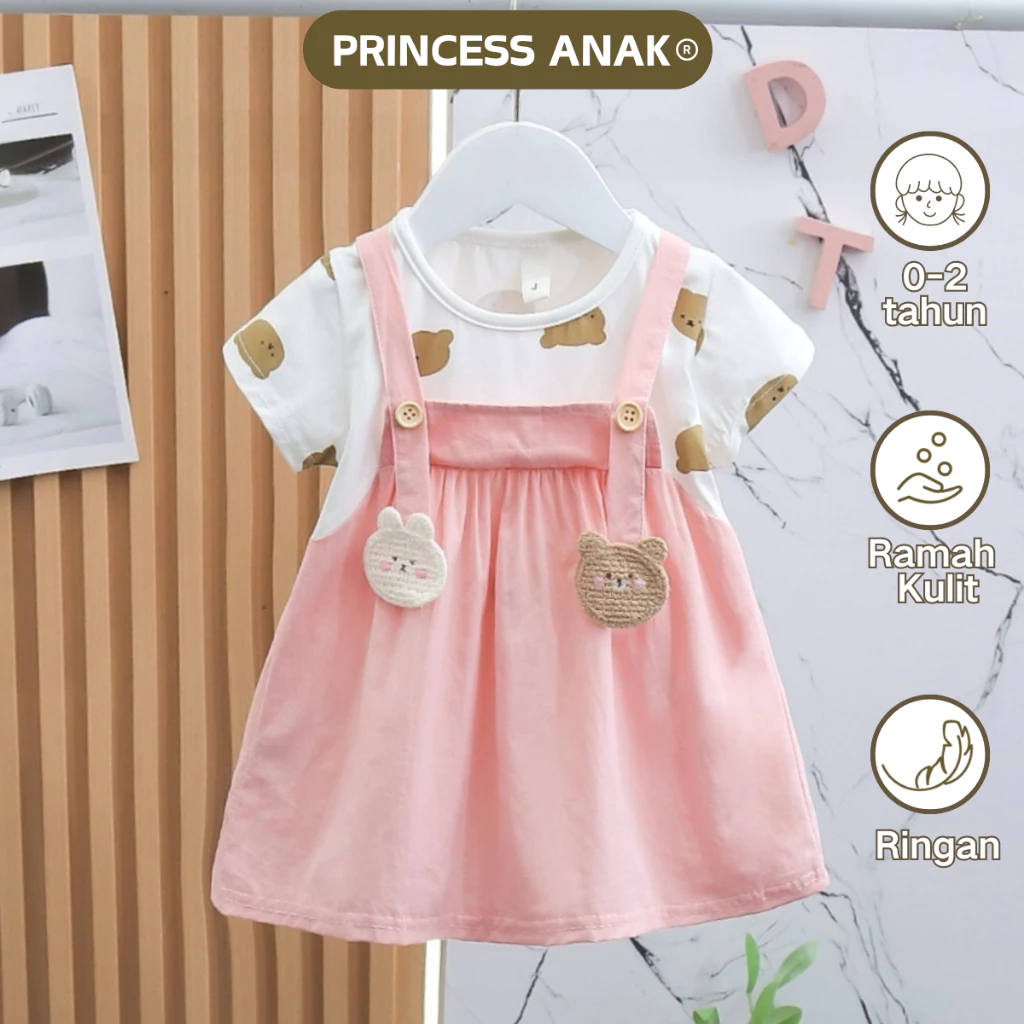 PRINCESS ANAK Dress Anak Perempuan Import Korean Style Desain Beruang