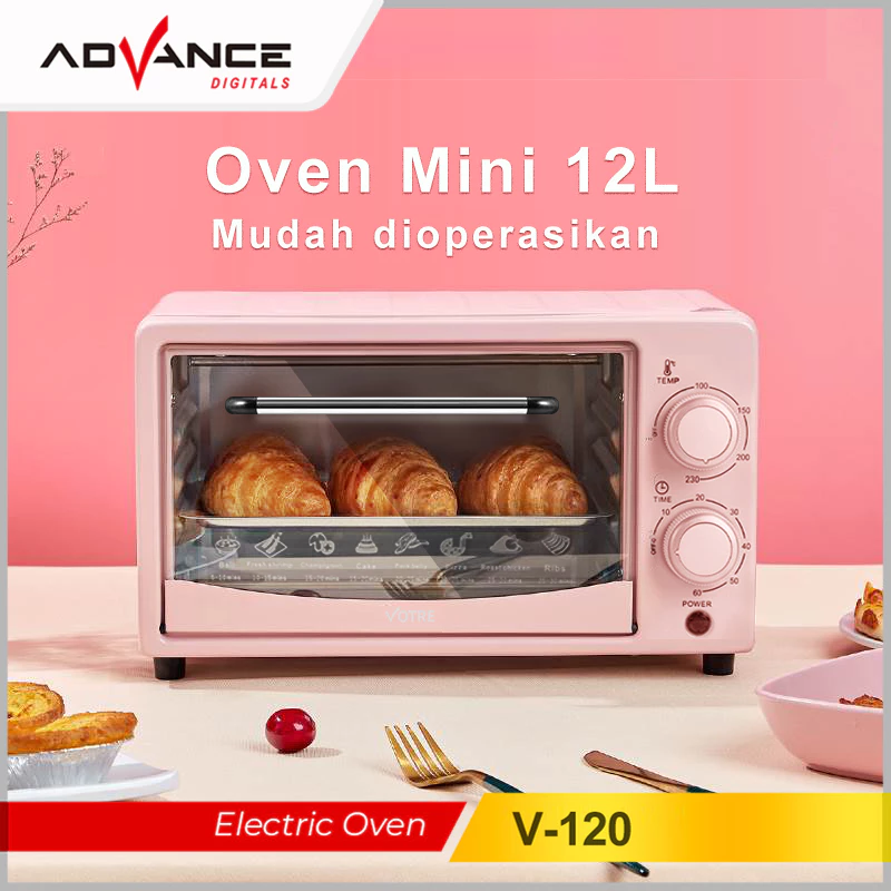 Advance Oven Listrik V-120 Kapasitas 12L Pemanas Atas Bawah Stainless Steel Low Watt 400 Watt