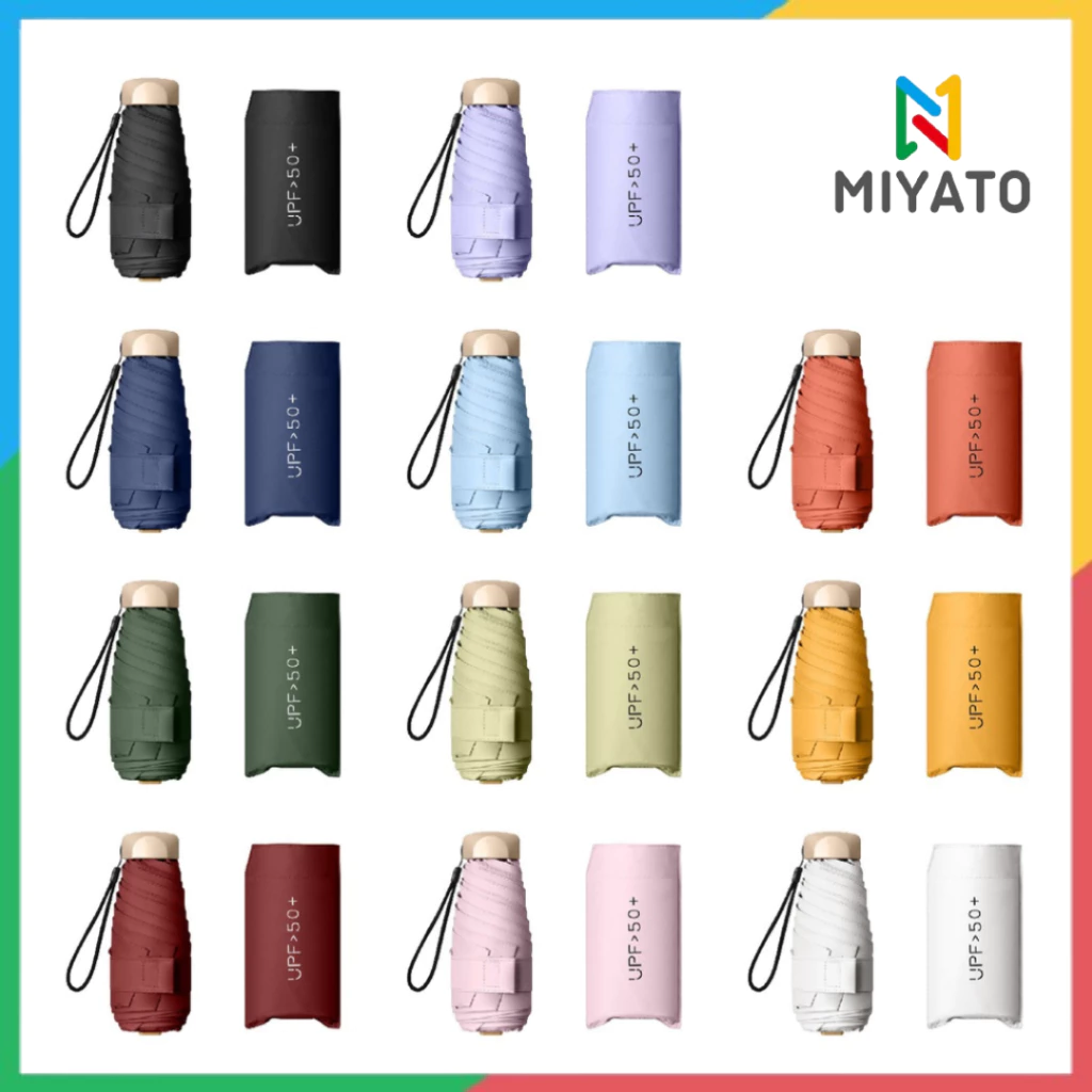 Miyato Payung Lipat Mini Anti UV UPF 50+ - Payung Mini Umbrella Ultra Violet Anti UV Sinar Matahari Dan Hujan - Payung Lipat Manual Mini - Payung Travel Size