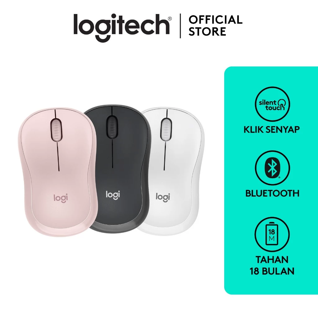 Logitech M241 Silent Bluetooth Mouse, Wireless, Ringkas, Portabel, untuk Windows, macOS, ChromeOS, Kompatibel dengan PC, Mac, Laptop, Tablet