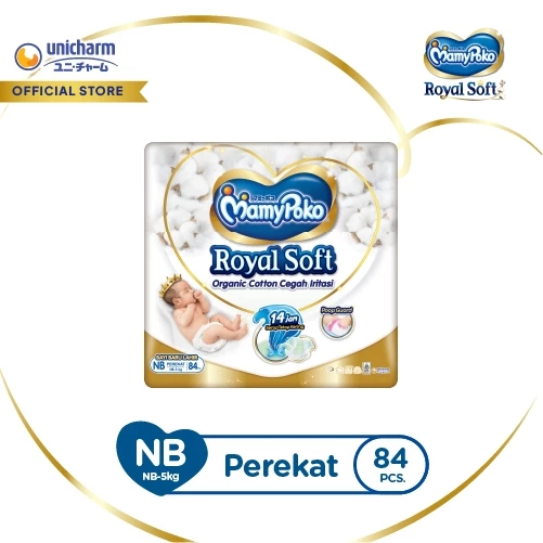 MamyPoko Royal Soft Organic Cotton - NB 84 - Popok Tape NewBorn Bayi Baru Lahir