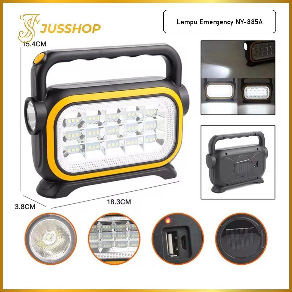 Lampu Emergency Tenaga Surya NY-885A Lampu LED Solar Cell Panel Lampu Senter Emergency Outdoor