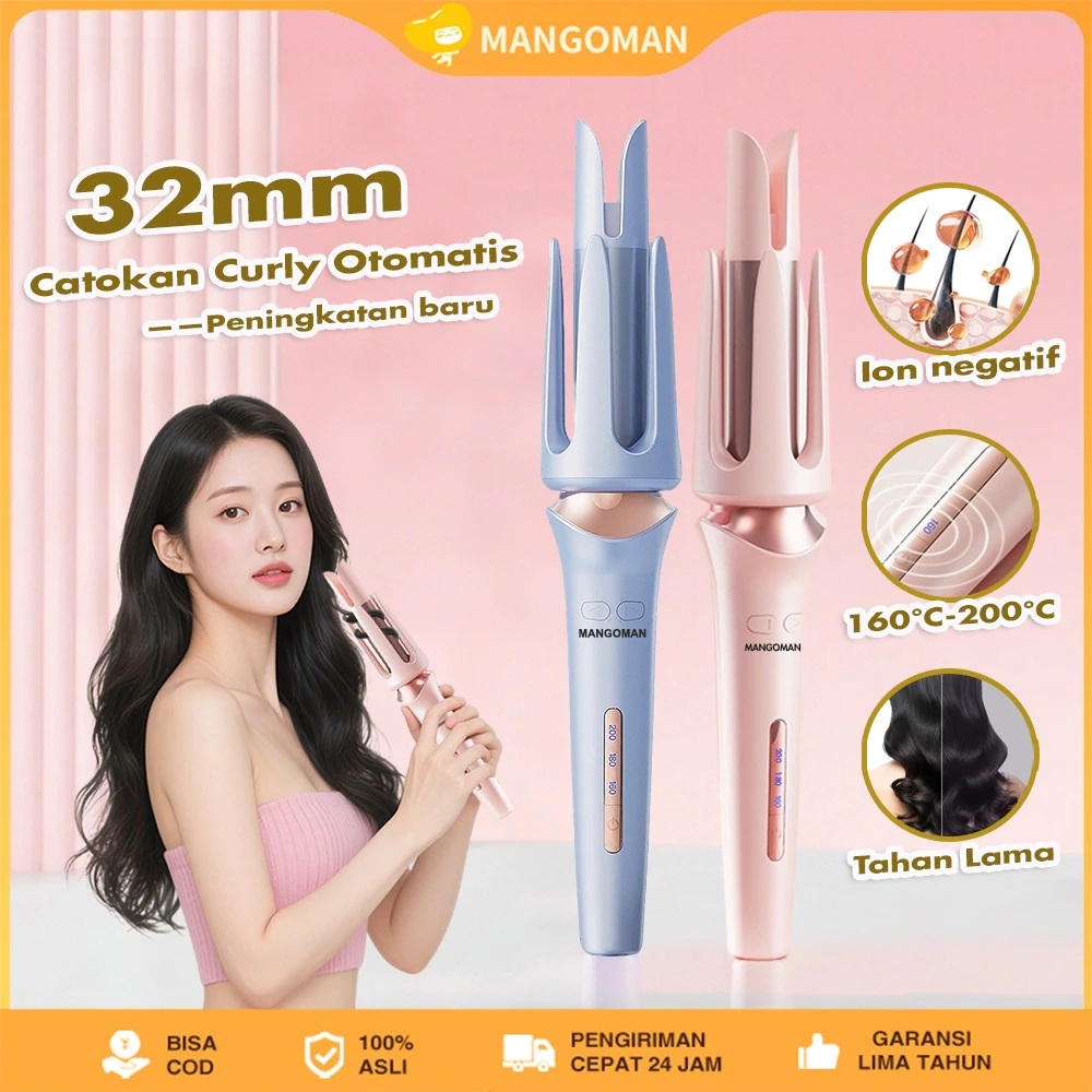 MANGOMAN Catokan Curly Otomatis 32MM Ceramics Curly Catokan Keriting Tampilan suhu LED Pemanasan Cepat Catokan Curly Dengan Ion Negatif