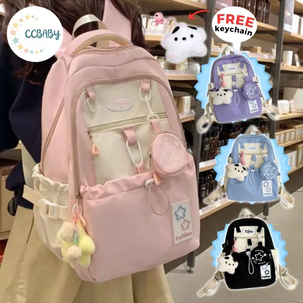 [Free Liontin] Tas Ransel Sekolah Backpack Remaja Kuliah Anak Perempuan Remaja SD SMP Korean Style