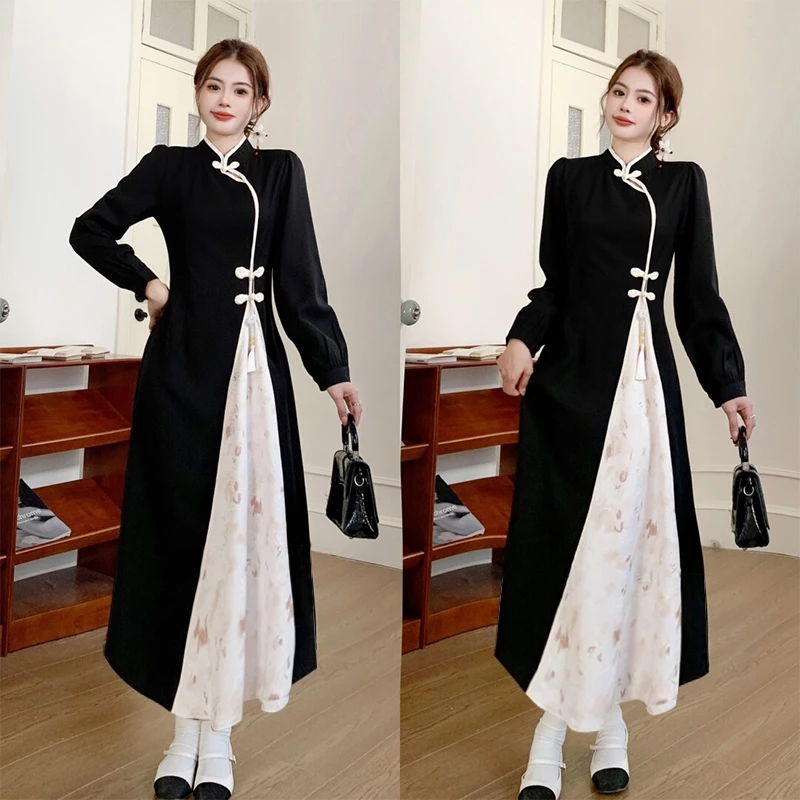 Gaya retro Cina dan cheongsam yang lebih baik dress elegant casual dress cheongsam dress panjang dre