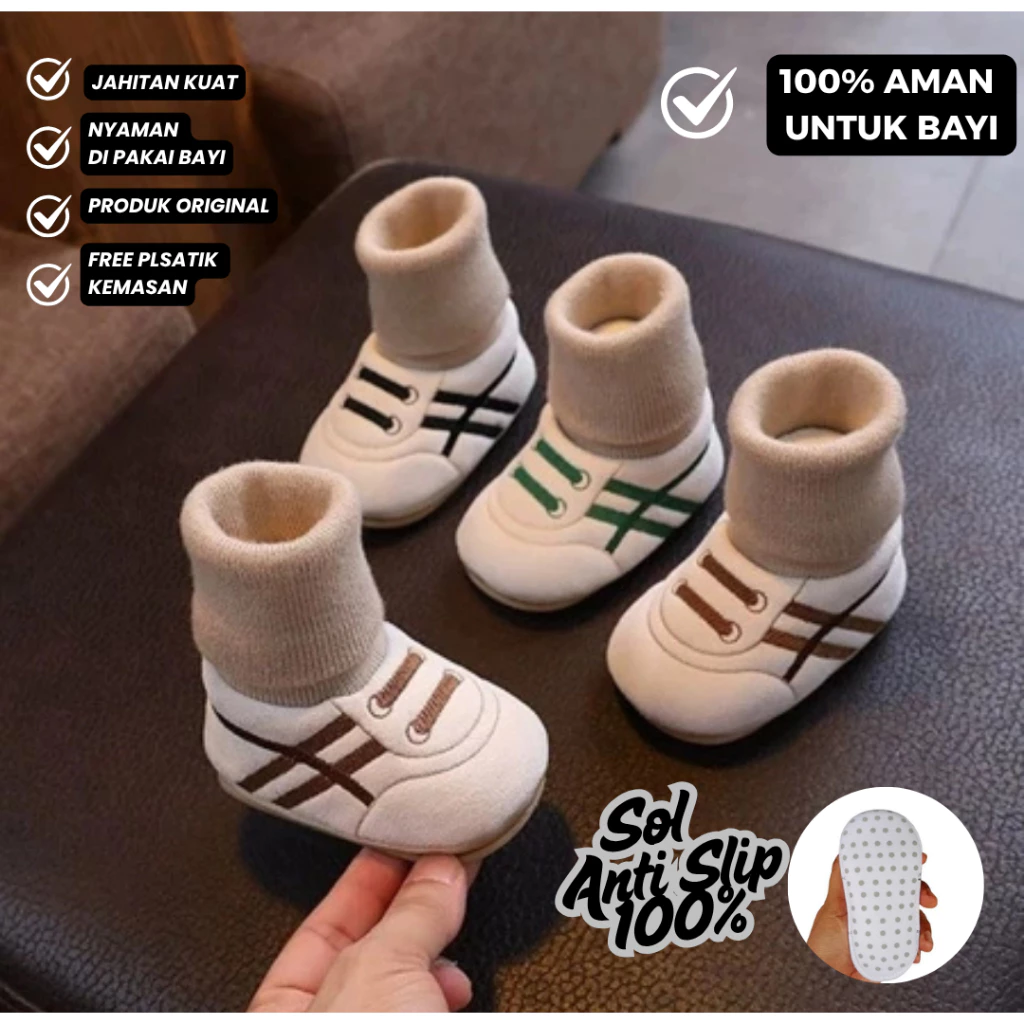 Sepatu Bayi 0-12 Bulan Prewalker Nyaman ANti Slip Kaos Kaki Karakter Garis