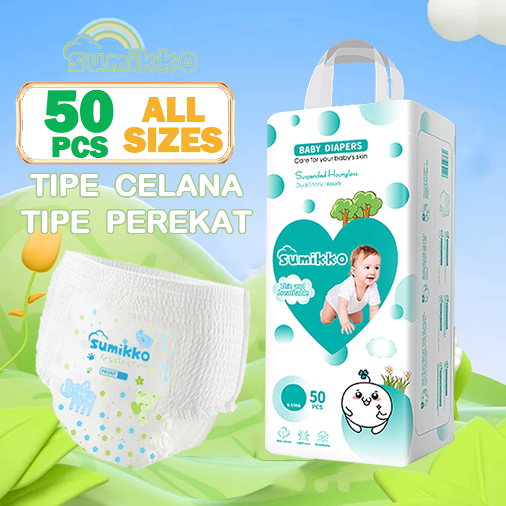 SUMIKKO Pants Popok S50 M50 L50 XL50 XXL50 XXXL50 TAPE PEREKAT baby Popok Bayi Sekali Pakai Jumbo Pack murah promo