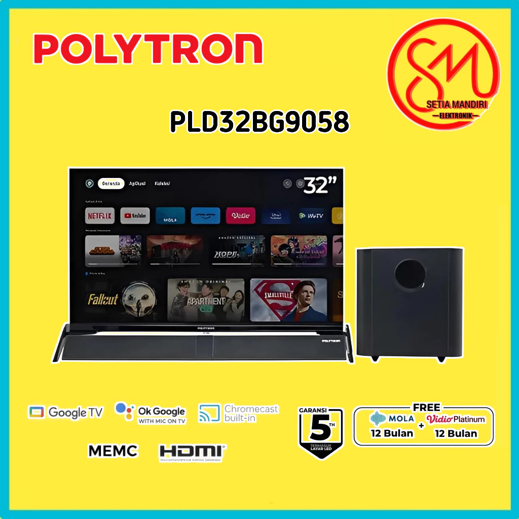 POLYTRON Smart Google TV LED 32 Inch HD Soundbar Tower Speaker - 32TG9055 32BG5058 32RG5059 [KARGO]