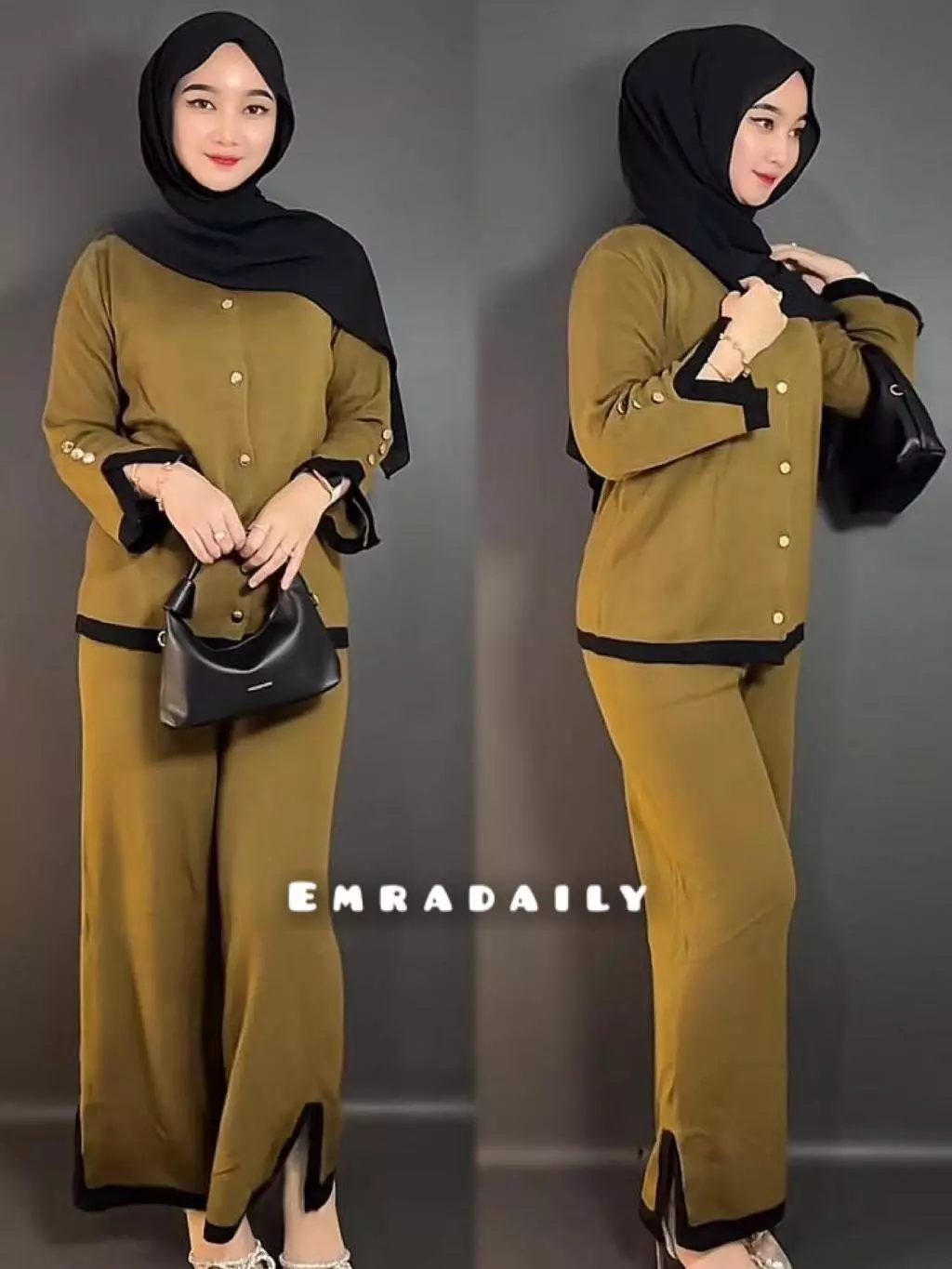 Emradaily Oneset Aira Setelan Jumbo Wanita Bahan Crinkle Airflow Adem Oneset Daily Full Kancing akti
