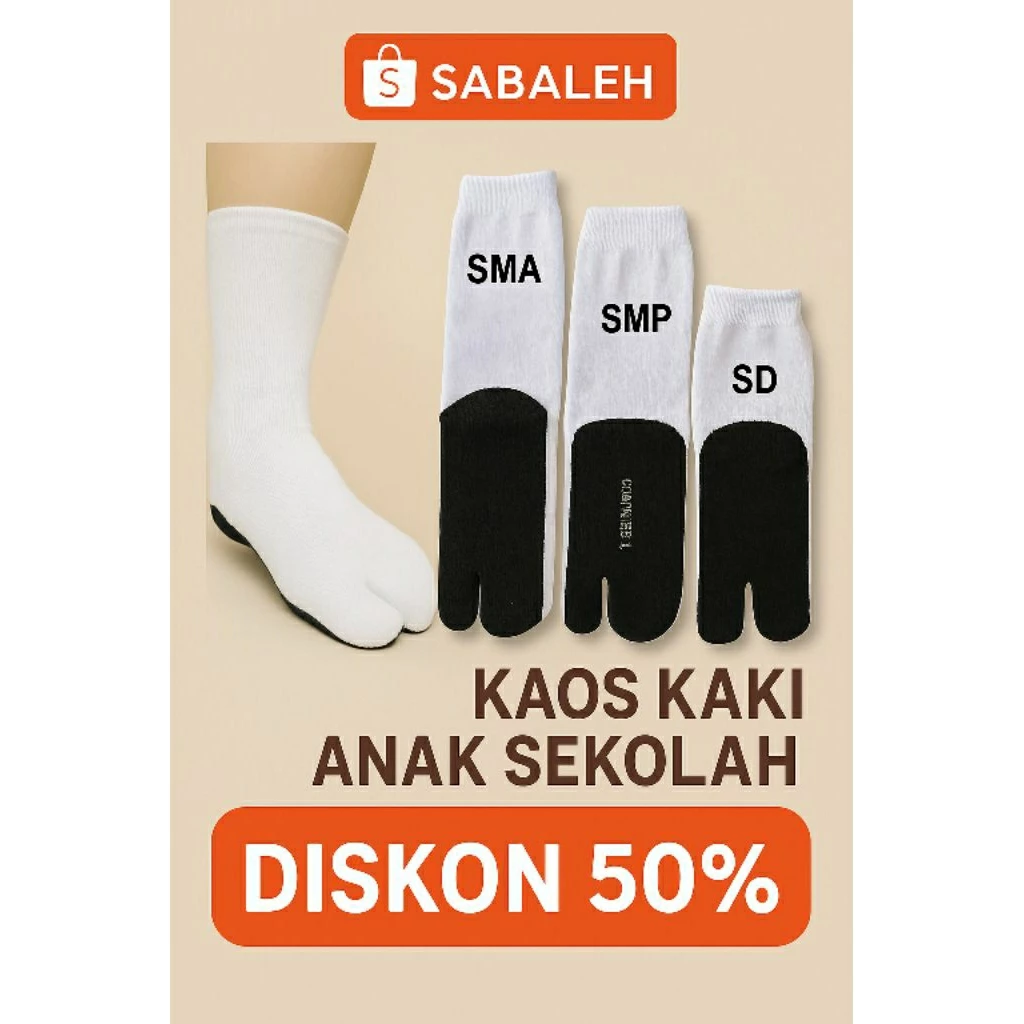 Paket 6 Pasang Kaos Kaki Anak Sekolah Jempol Putih Telapak Hitam Sd Smp Sma