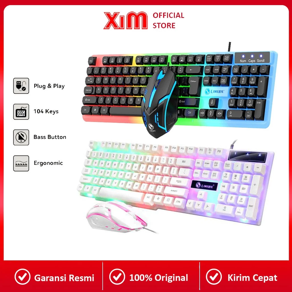 Paket Keyboard Mouse Gaming Xim RGB, Keyboard Feel Mekanikal USB Kabel, Lampu RGB untuk PC Desktop & Laptop, Kualitas Premium
