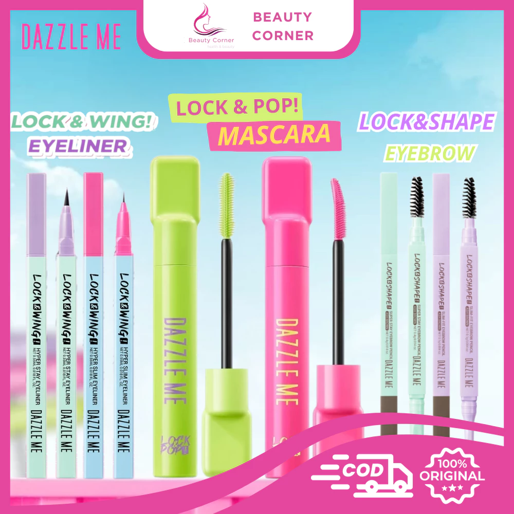 Dazzle Me Lock & Pop 24H Lash Locking ! Volumax-ing | Longlash-Ting Mascara Smudgeproof Transferproof | Bulu Mata Lentik Panjang Tahan Lama Anti Gumpal | Lock & Wing! Pencil Hyper Stay Eyeliner | The World Traveler Eyeshadow Palette Pigmented
