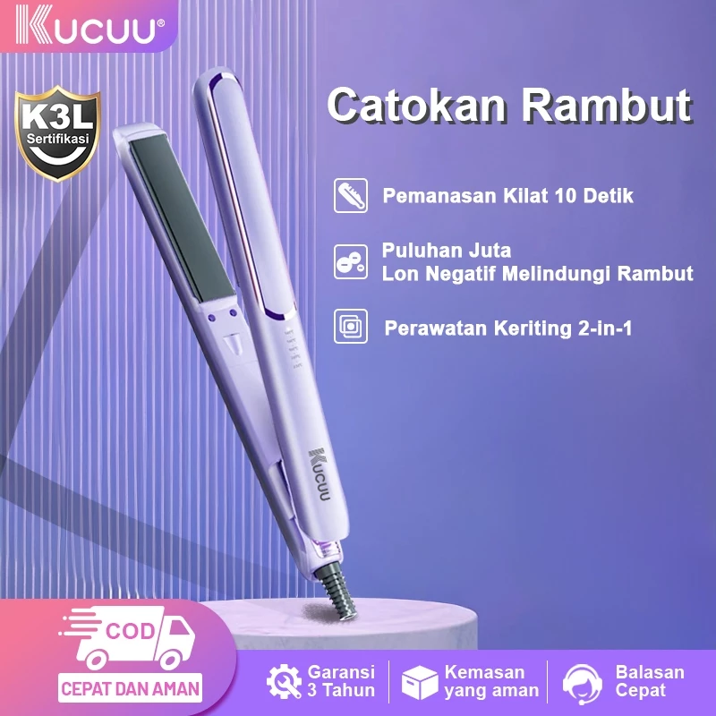 NEW KUCUU Catokan rambut 2 in 1 lurus dan curly catok rambut Hair Straightener Lon Negatif Melindungi Rambut
