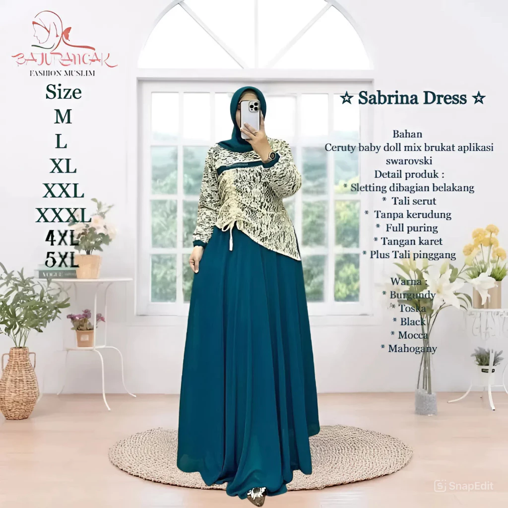 Azzalia Dress Baju Gamis Brokat Ceruty Babaydoll Apliaksi  swarovski Mahogany Fashion Outfit Muslim